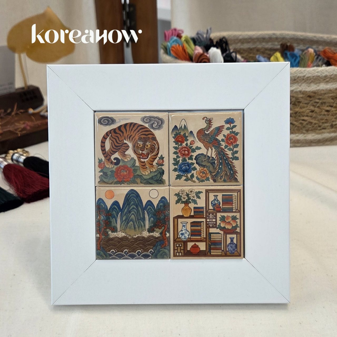 The Beauty of Tradition: Korean Folk Painting 4-Piece Tile Magnet Set